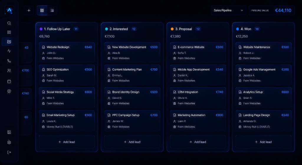 FEIM Sales pipeline kanban view on mobile